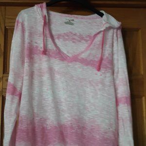 Exertek Long Sleeve Hooded Top-Pink & White   XL
